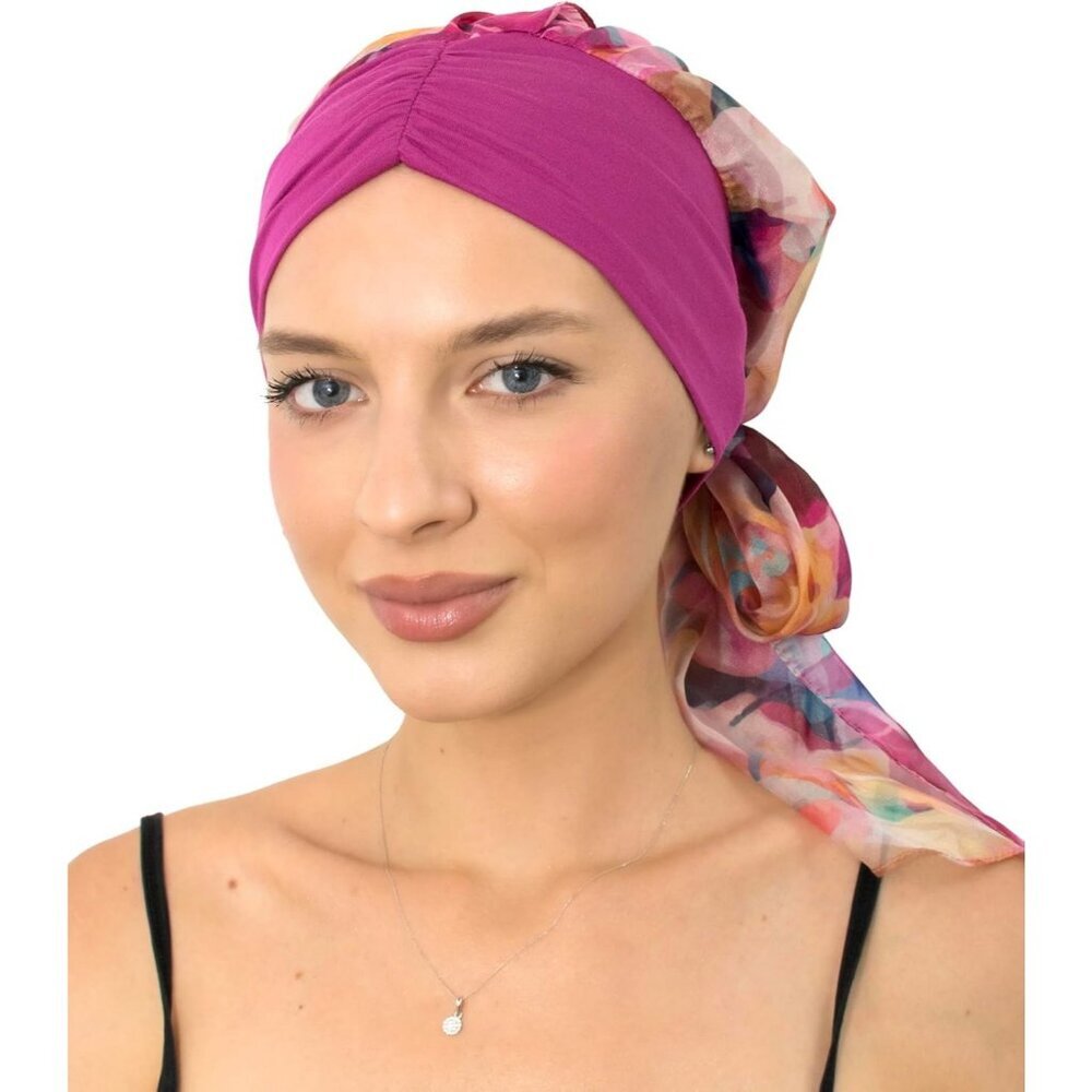 Women’s Fuchsia Colorful Scarf Skull Cap Chemo Headwear Hair Loss Turban